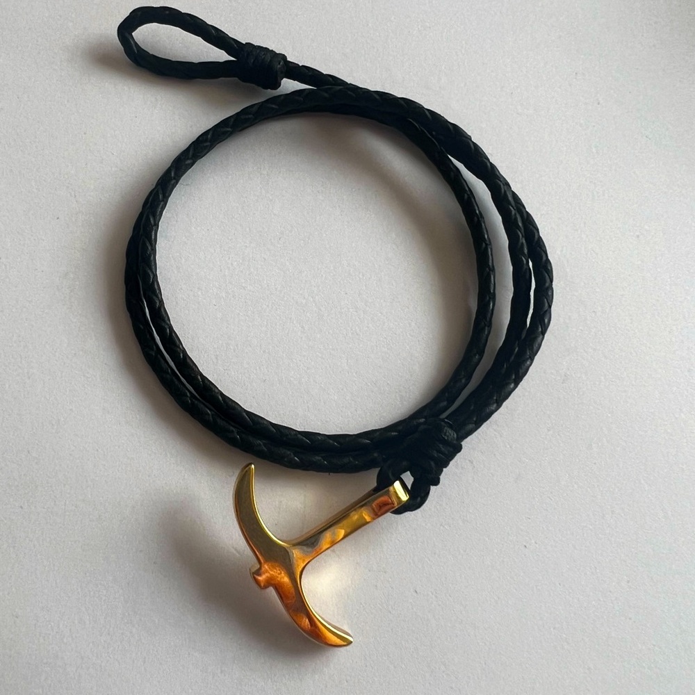 Leather Bracelet with Gold Anchor